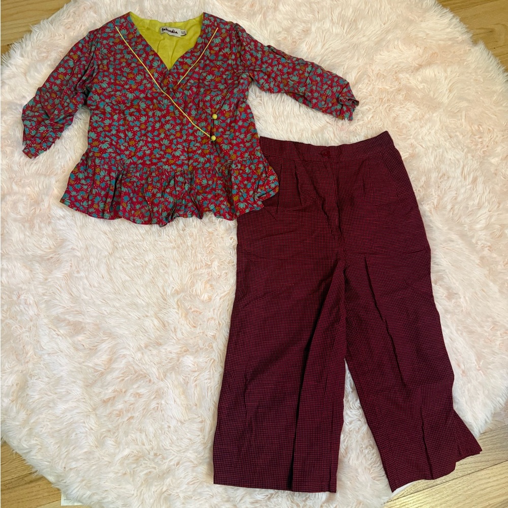 Fabindia Red and Yellow Floral Blouse